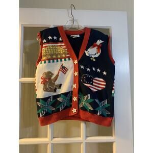 Sweater loft VINTAGE sweater vest patriotic goose bear american flag button SM